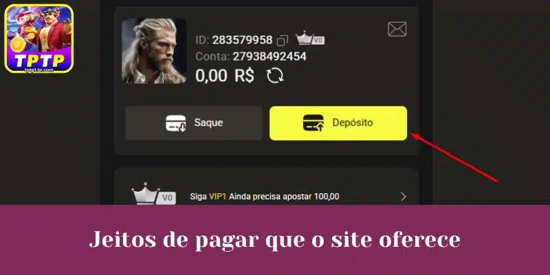 Jeitos de pagar que o site oferece