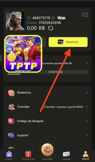 clique no botão “Depositar” que fica lá no menu de cima.
