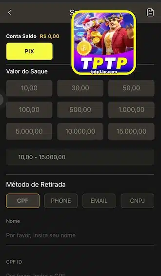 volte para a tela de saque e coloque o valor que você quer tirar da conta.